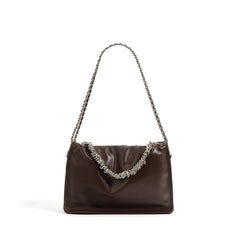 ruched leather bag with silver chain – MOCHA