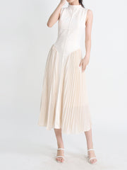 sleeveless pleated midi dress with paneled bodice – Calixta