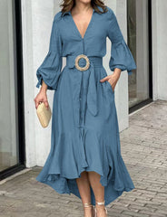 belted ruffle-hem shirt dress – Flwasan