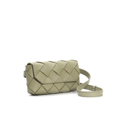 mini woven leather shoulder bag with flap closure - LILAN