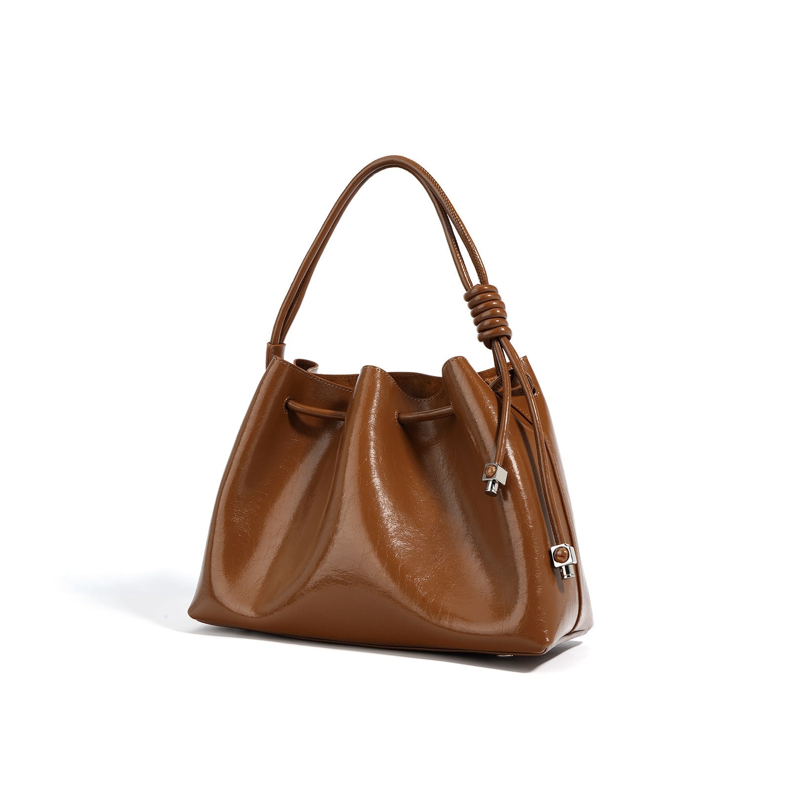 glossy drawstring shoulder bag with knot detail – SIENNA