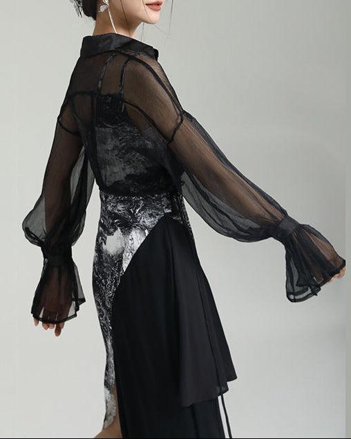 Sheer long-sleeve shirt with abstract print - Nertu
