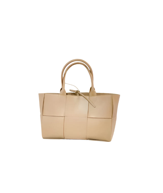 woven leather tote bag with dual top handles - ALVA