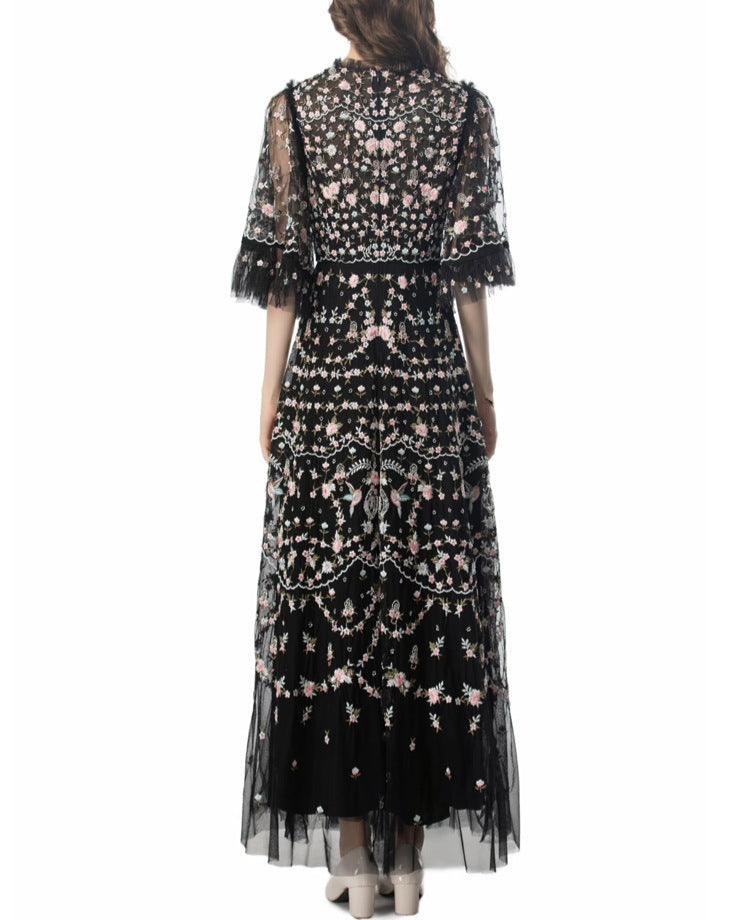 embroidered tulle gown with sheer sleeves – ESMEE