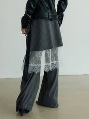 Pinstripe Pleated Pants with Lace Overlay - Durbi