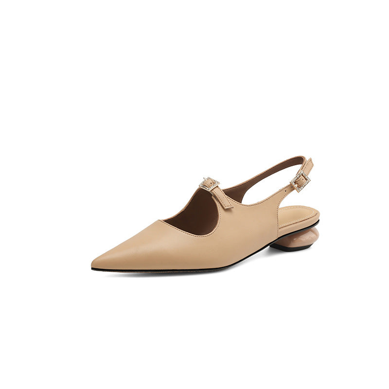 nude leather slingback flats with sculpted heel – MIRELLE
