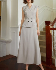 Sleeveless blazer suit with A-line skirt - Vurty