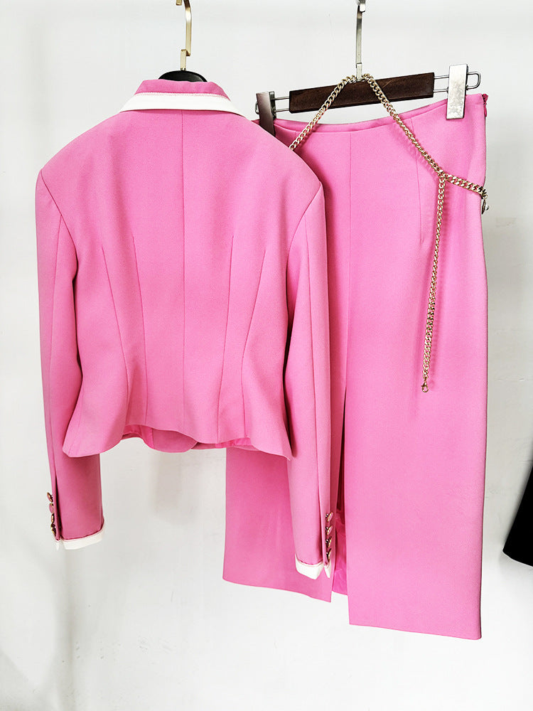 Tailored blazer skirt set with pearl chain detail – DELINES