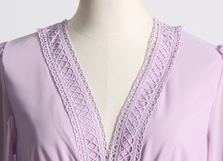 Tiered chiffon gown with crochet trim – Gennyfer