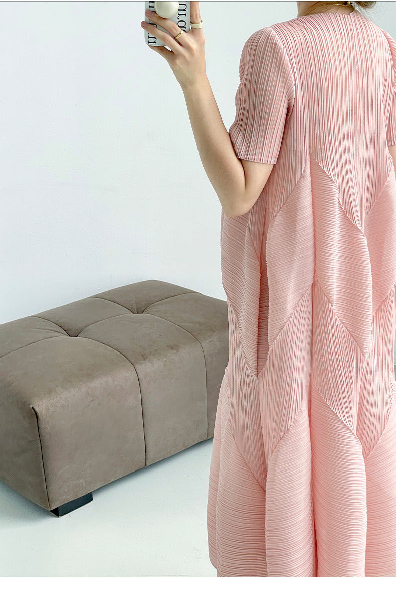 leated A-Line Midi Dress with Geometric Texture – SERENE
