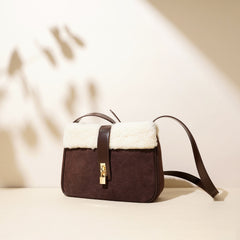 suede crossbody bag with shearling trim – COCOA