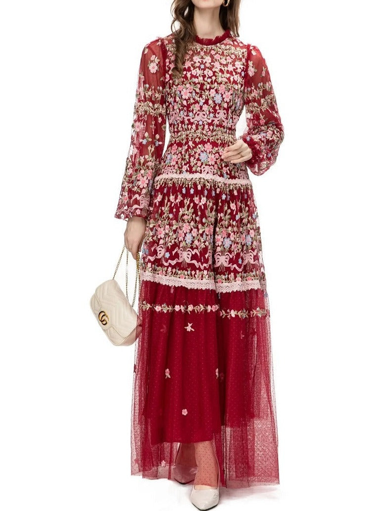 sheer embroidered tulle gown with floral motifs – Fikwesd
