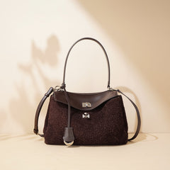 textured wool satchel with leather flap – AUBURN