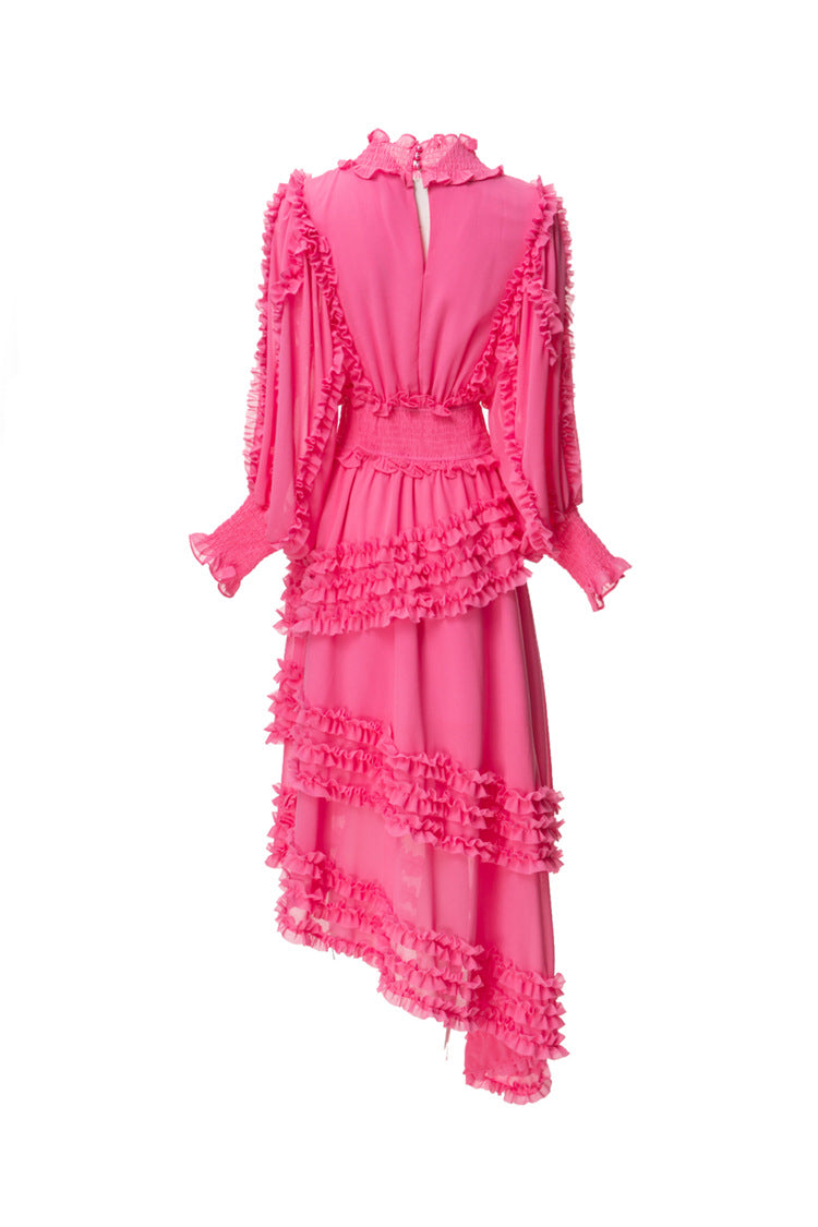 ruffled asymmetrical chiffon dress in emerald – Tharisha