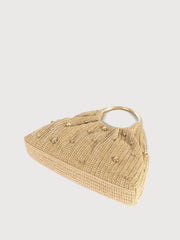 Beaded raffia bag with metal ring handle - Burfi