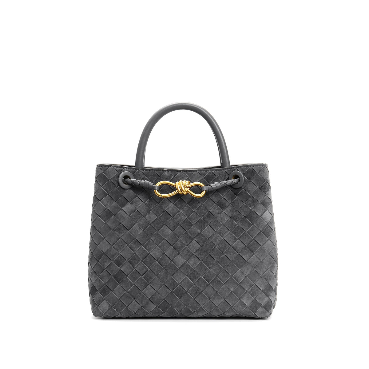 structured woven suede tote with golden knot clasp - DOZRA