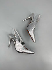 gold snakeskin slingback heels with pointed toe – VERA