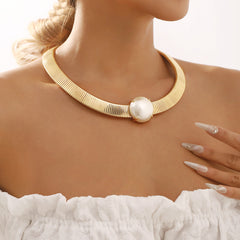 structured choker necklace with oversized pearl center - DORAZ