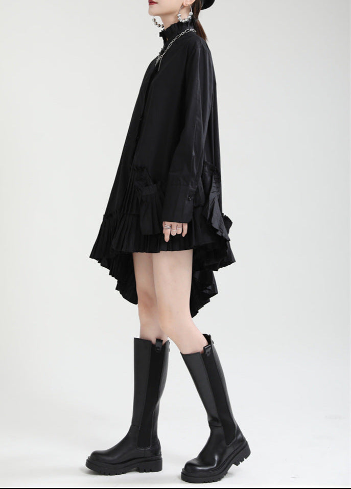 Long-sleeved shirt with ruffled hem and pleated panels - Rulki