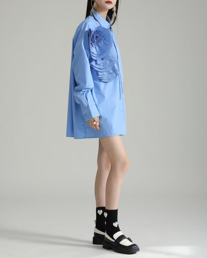 Long Sleeve Shirt with Oversized Folded Flower - Bursi