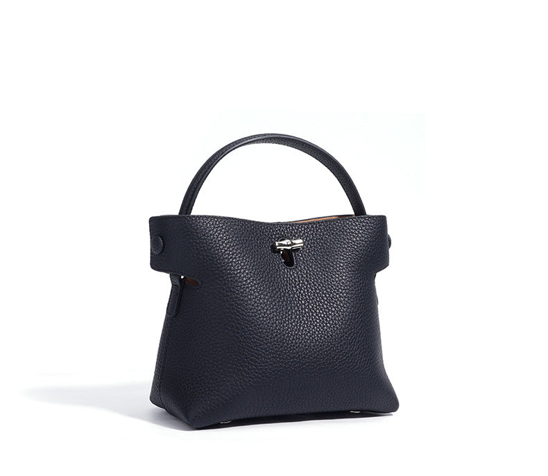 top-handle bucket bag with turn-lock clasp – AZURE