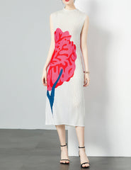 Sleeveless pleated midi dress with abstract floral print – ROSKA