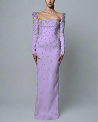 Yellow Full Embroidered Dress with Structured Sleeves - Diana