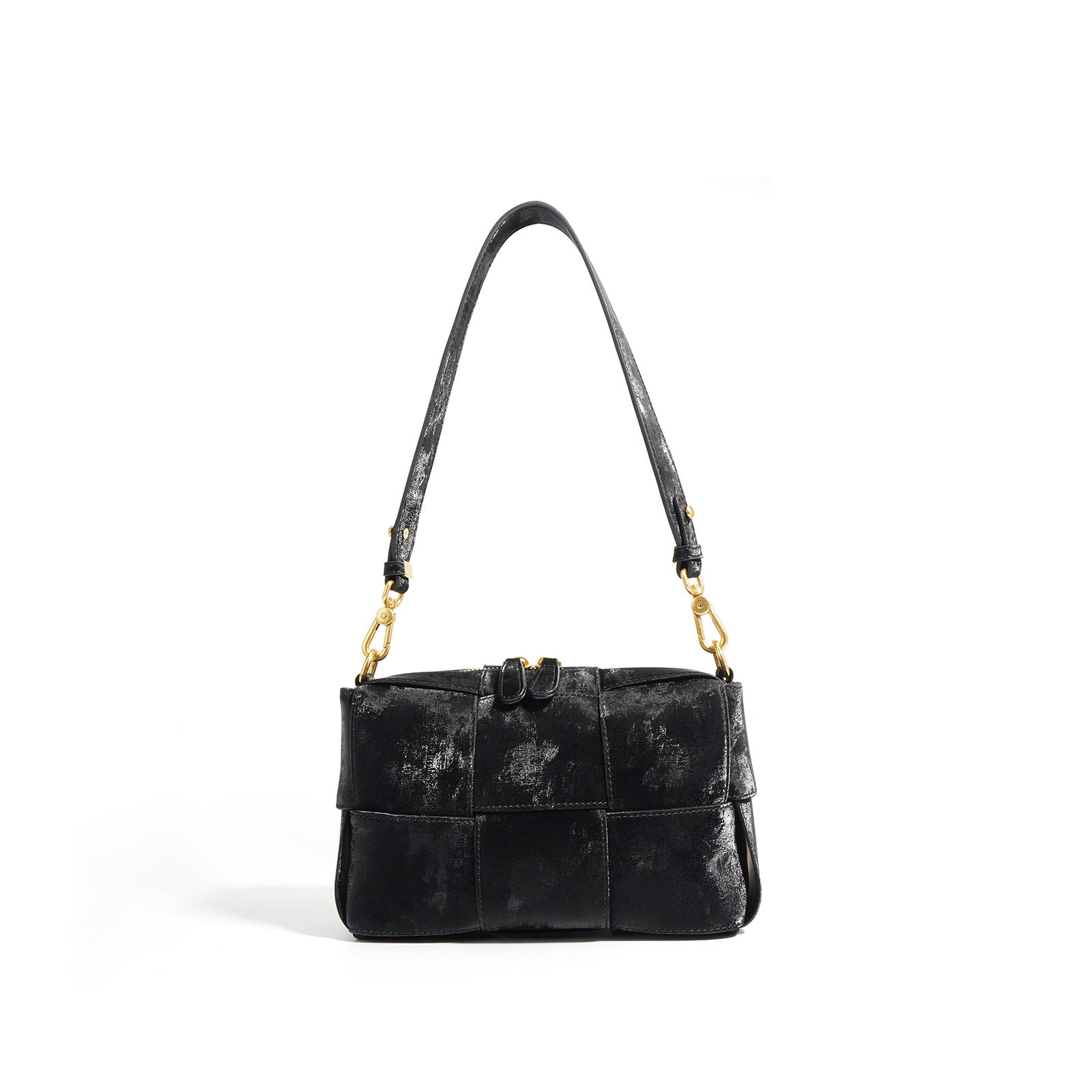 metallic patchwork shoulder bag with gold hardware – STELLA