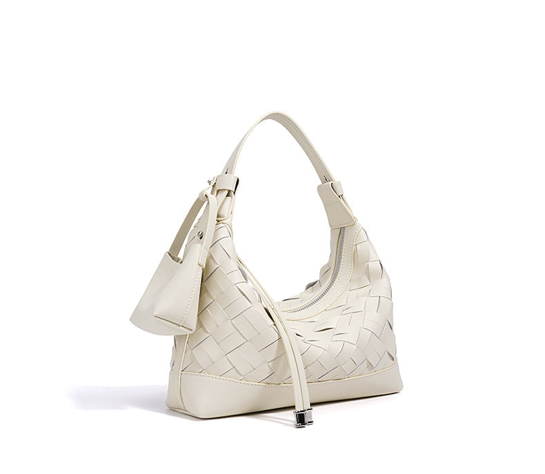 woven crescent shoulder bag with top handle – CELENE