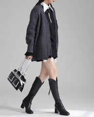 Ribbed Knit Drop Shoulder Jacket - Sutru
