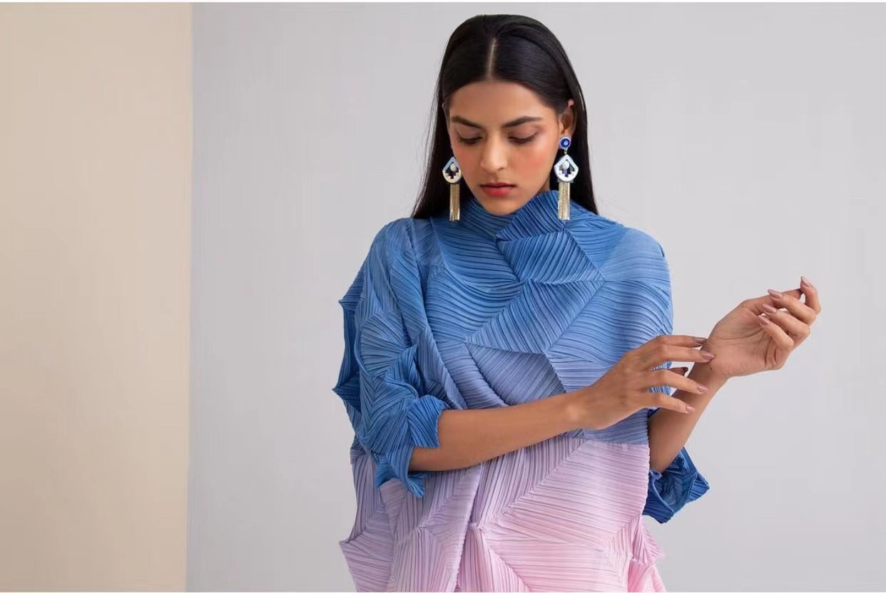 gradient pleated midi dress with 3D texture – Calvina