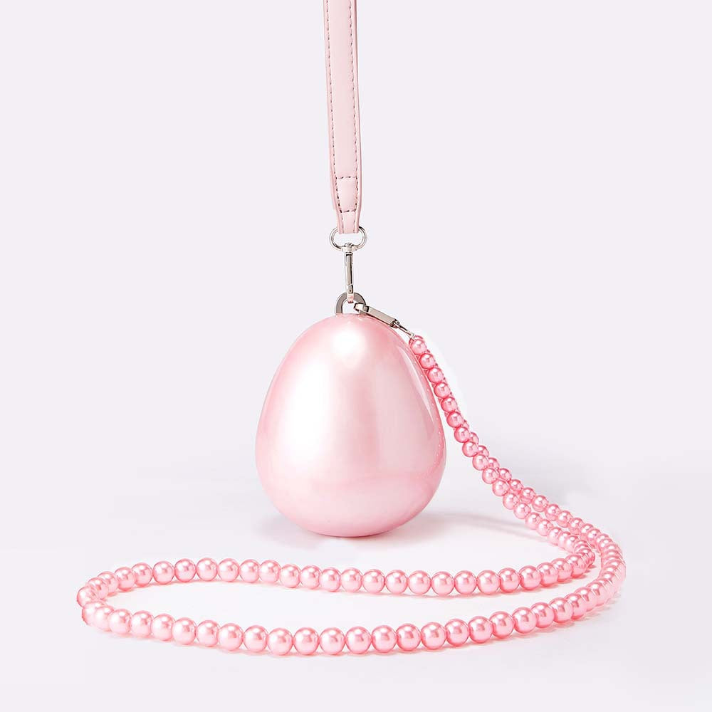 Pearl-Embellished Oval Clutch with Chain Strap - Artilu