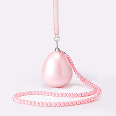 Pearl-Embellished Oval Clutch with Chain Strap - Artilu
