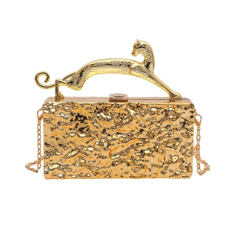 Metallic clutch bag with cat-shaped handle - Linmu