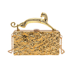 Metallic clutch bag with cat-shaped handle - Linmu