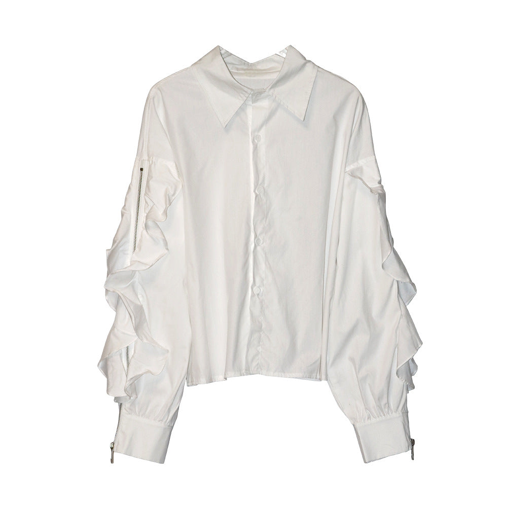 Long-sleeve button-up shirt with ruffled sleeves - Lunji