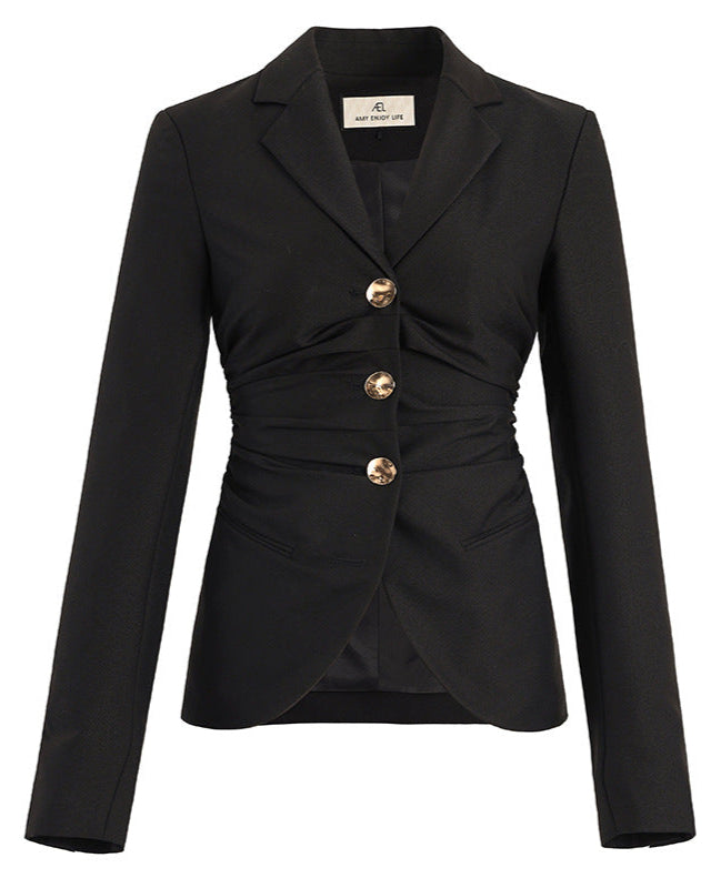 Tailored blazer with ruched waist and gold buttons – Munda