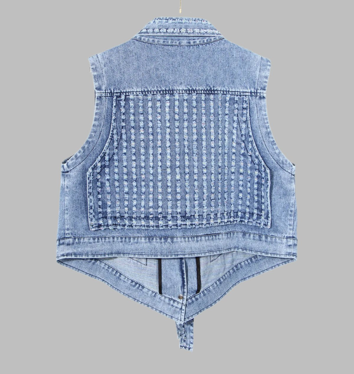 cold-shoulder embellished denim jacket with gathered sleeves – Klaew Kla