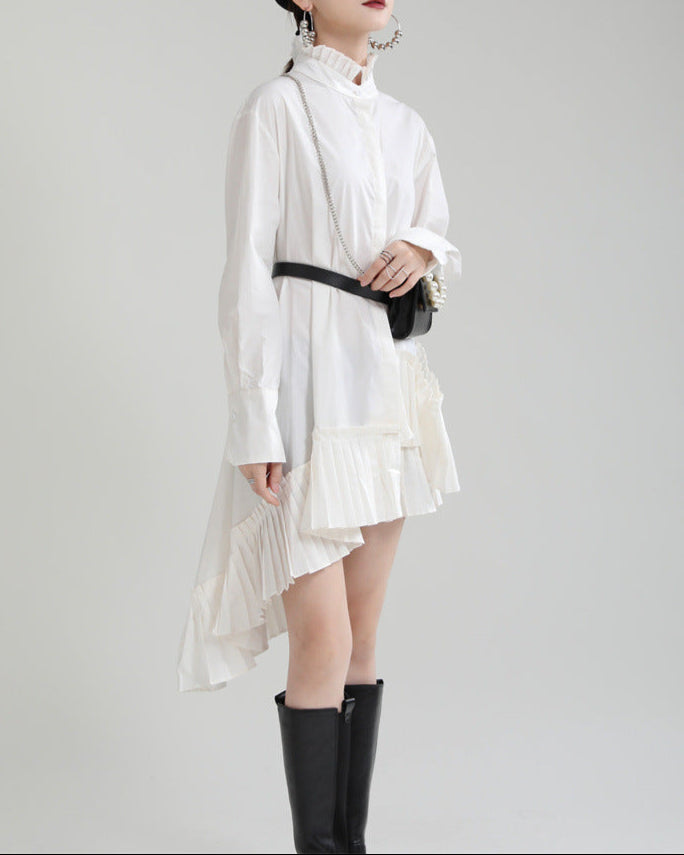 Long-sleeved shirt with ruffled hem and pleated panels - Rulki