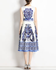 Sleeveless A-line dress with ornate vase print - CELMA
