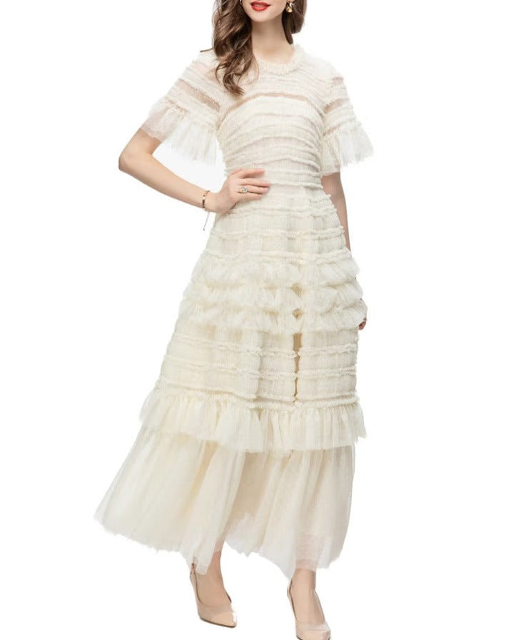 Tiered ruffle tulle midi dress – Gelseye
