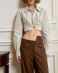 Cropped button-down shirt with gathered waist - Junfi