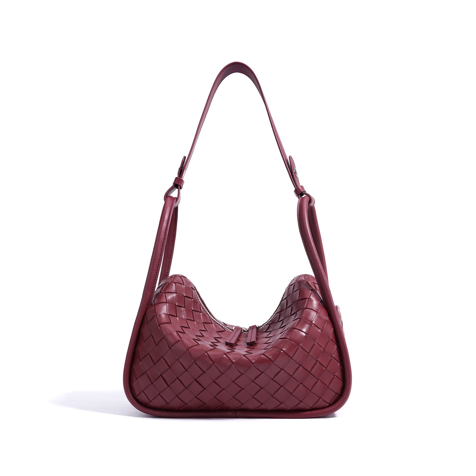 woven crescent shoulder bag with zip closure - AYSLA