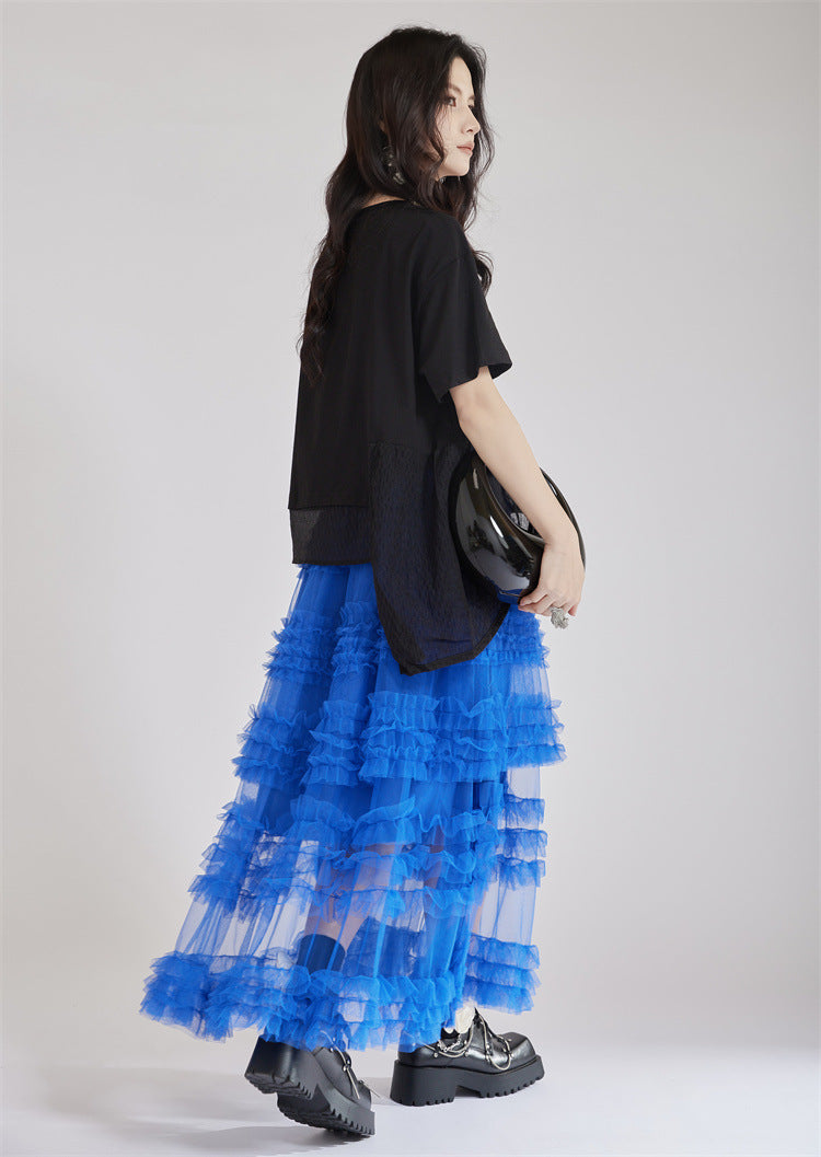 Tiered tulle maxi skirt with ruffle layers - Rinlo