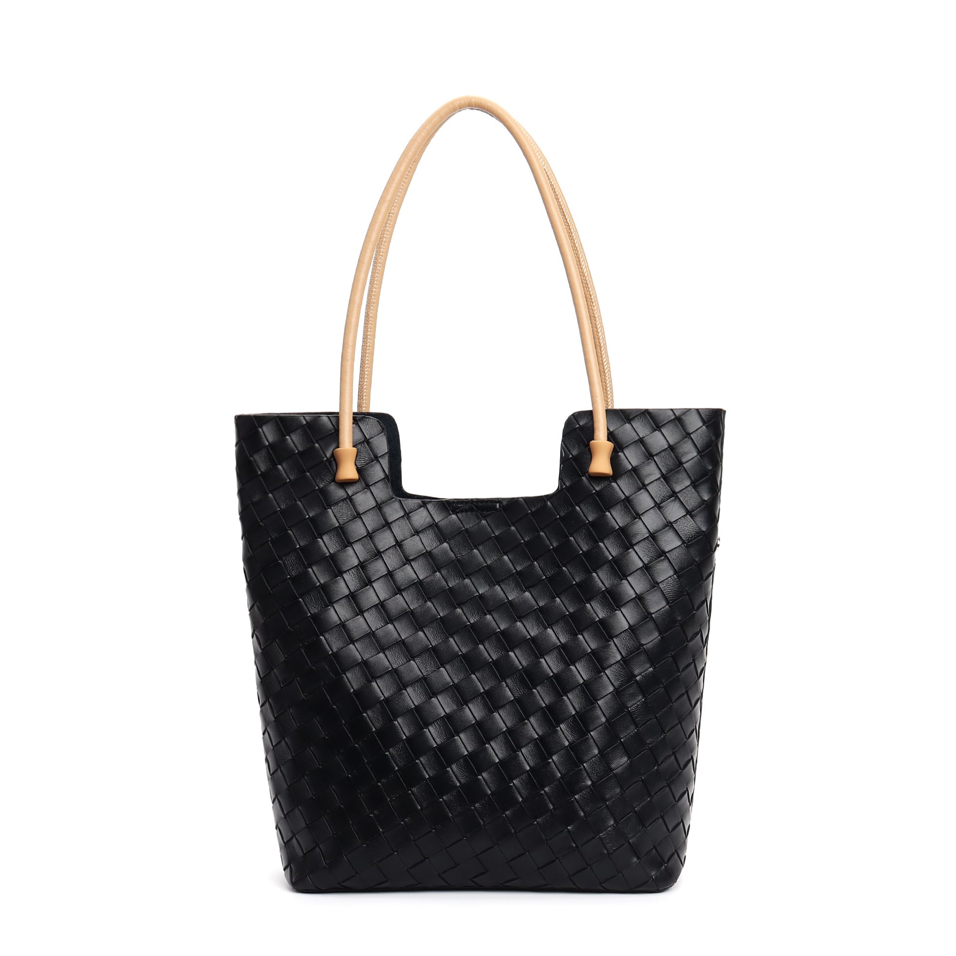 woven leather tote bag with contrast shoulder straps - RIWA