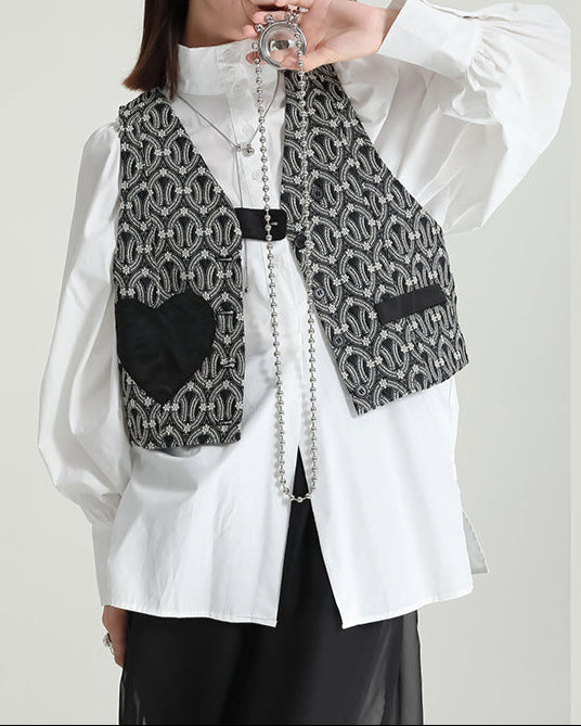 Short jacquard jacket with heart patch - Nurni
