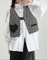 Short jacquard jacket with heart patch - Nurni
