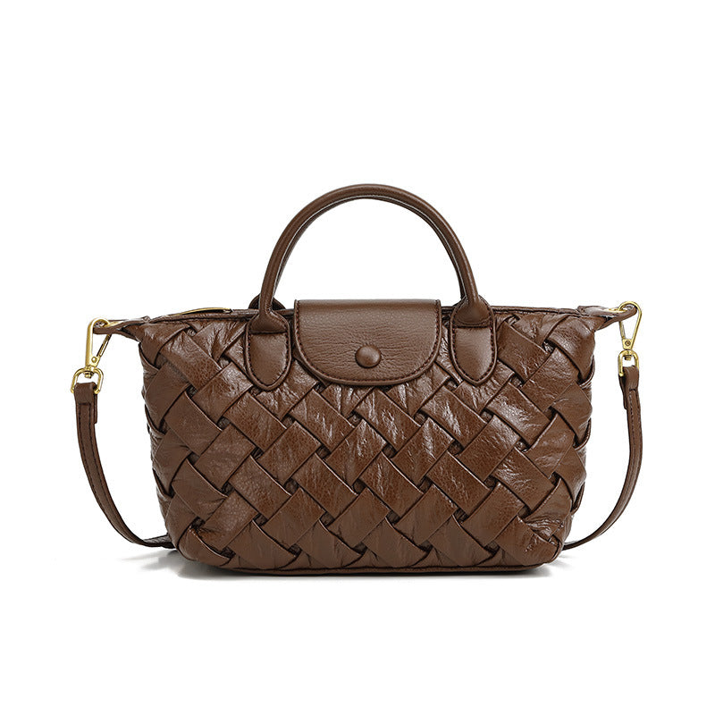 woven leather tote with flap snap closure – MARLA