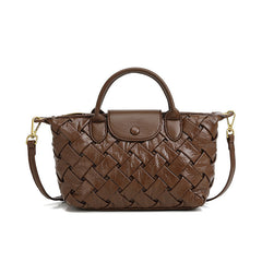 woven leather tote with flap snap closure – MARLA