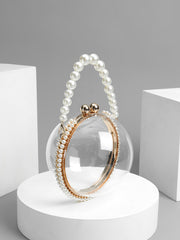 Circular clear bag with pearl handle and rhinestone accents - Lildu